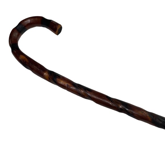 Twisted Wood Walking Stick Cane Crook Handle Gentlemen Vintage Folk Art u Rubber - Picture 2 of 9